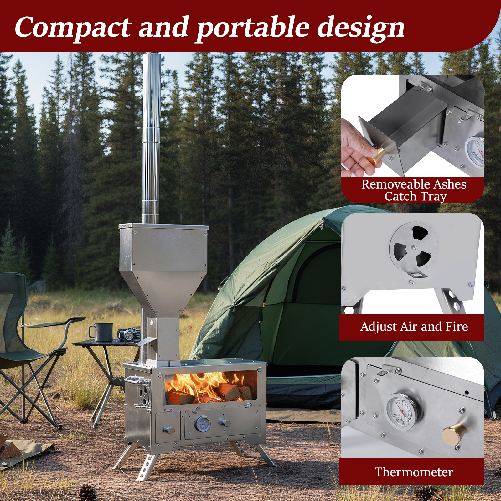 Wood Stove with Chimney Pipe P - مراجعة Hunting Fishing Outdoor وسعره