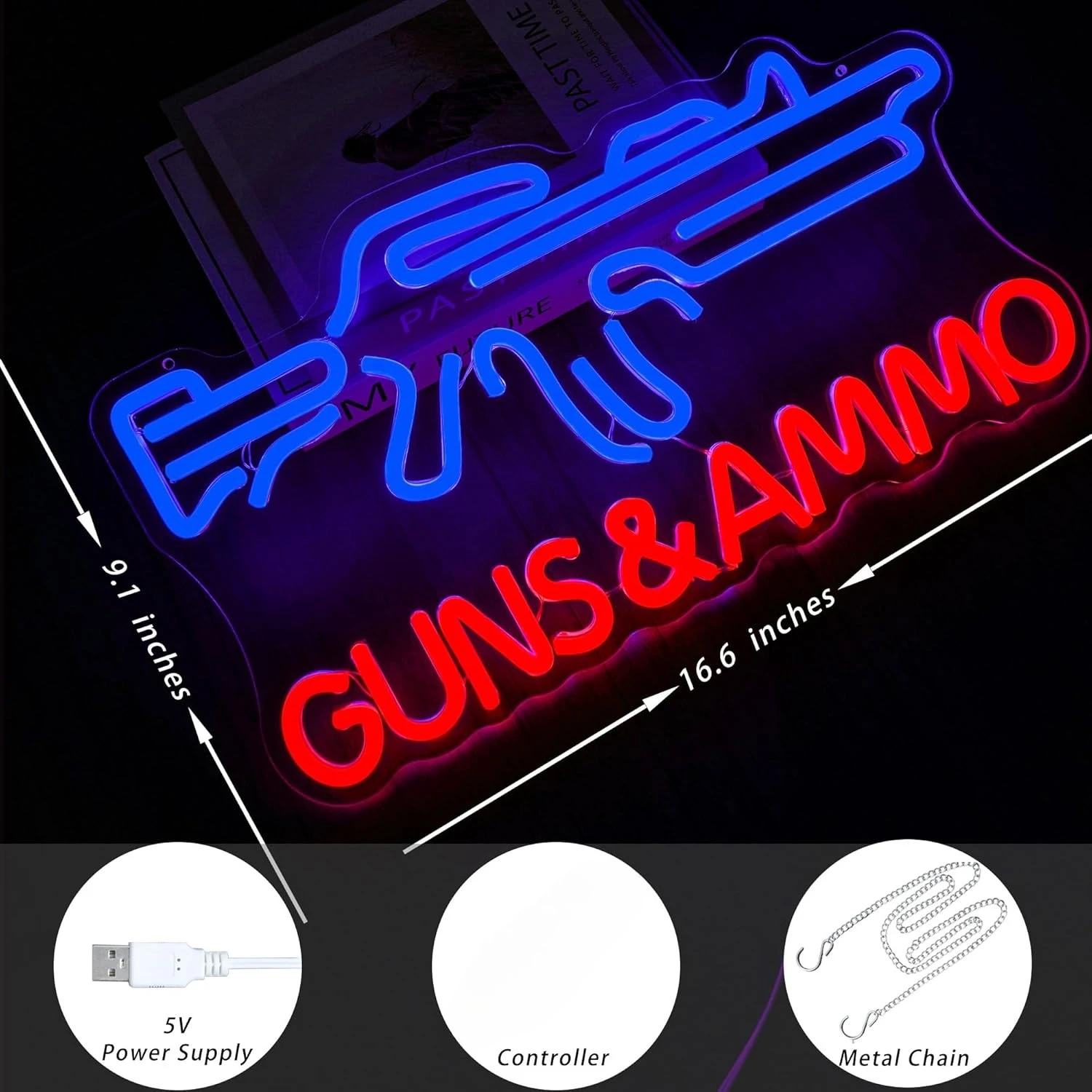 Gun Shop Neon Sign USB Powered - مراجعة Hunting Outdoor Stores وسعره